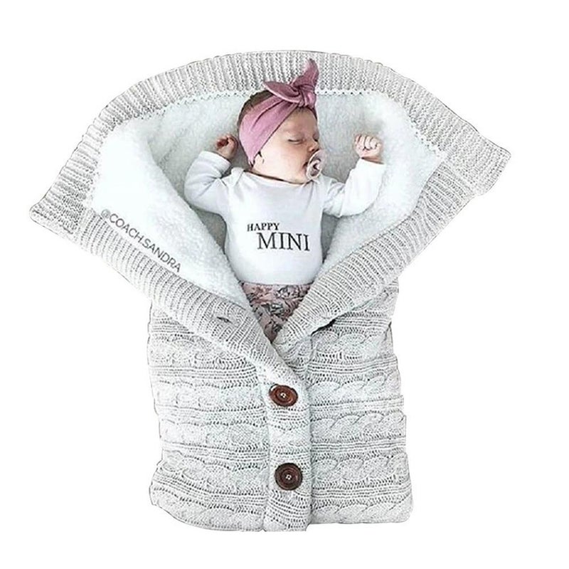 Spring, Autumn and Winter Knitted Sleeping Bags, Baby Stroller Sleeping Bags, Swaddle Bags, Pushcart Sleeping Bags, Button Cable Knit Sleeping Bags, Fleece-lined and Thickened Swaddle Blankets